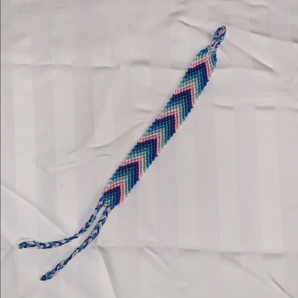 Multi-colored friendship bracelet.